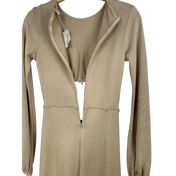 Zara Beige Long-Sleeve Cutout Jumpsuit Size S Crop Pouf Sleeves Tan RX10363 - Picture 7 of 14